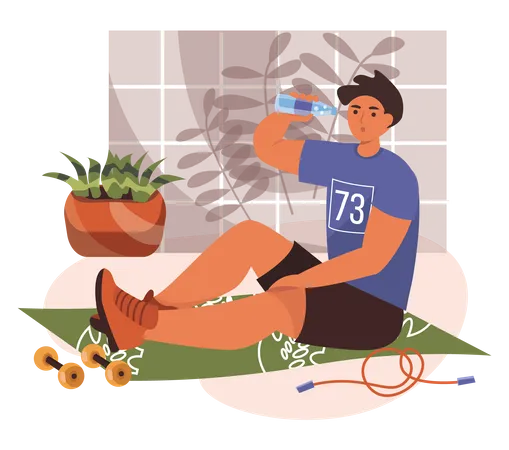 Man drinking water after workout Illustration