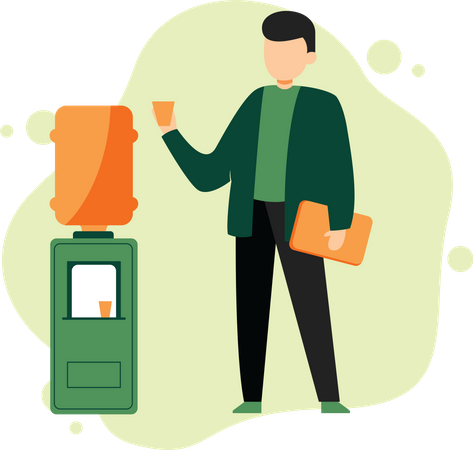 Man drinking water at cooler  Illustration