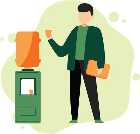 Man drinking water at cooler  Illustration