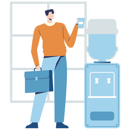 Man drinking water Break time  Illustration