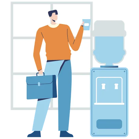 Man drinking water Break time  Illustration