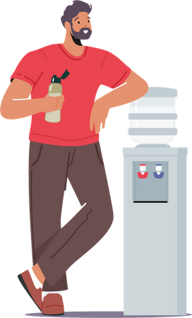 Man drinking water from water machine  Illustration