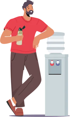 Man drinking water from water machine  Illustration