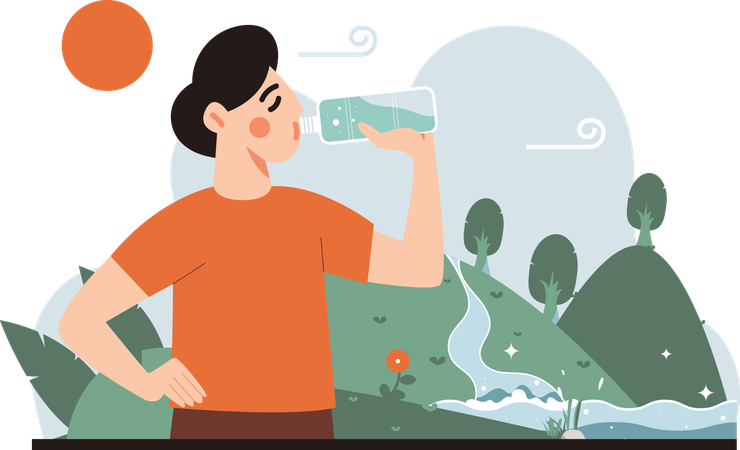 Man drinking water from nature  Illustration