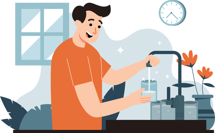 Man drinking water from tap  Illustration