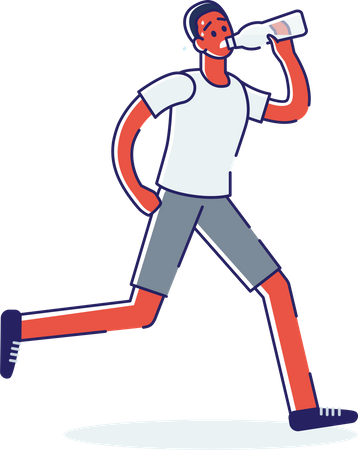 Man drinking water while jogging Illustration
