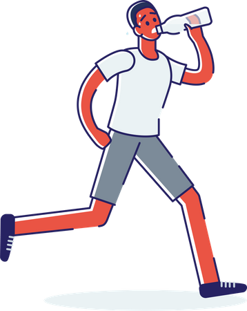 Man drinking water while jogging  Illustration