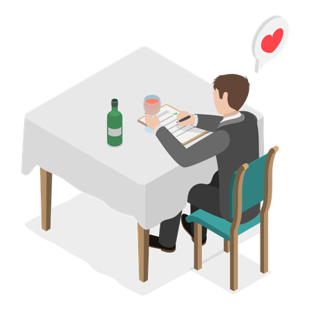 Man drinking wine in restaurant  Illustration