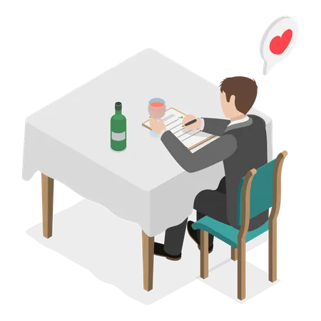 Man drinking wine in restaurant  Illustration