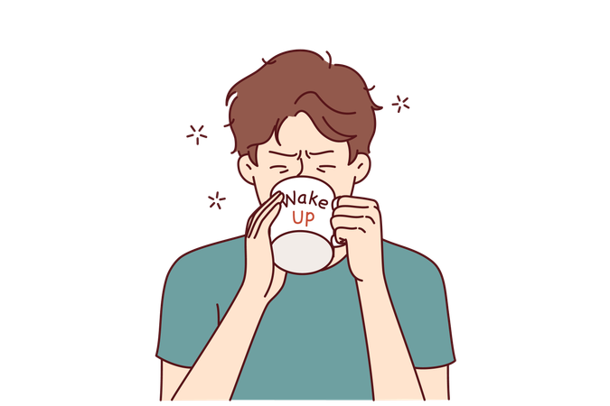 Man drinks coffee in early morning  Illustration