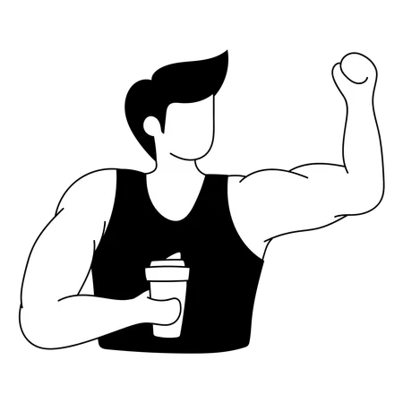 Man drinks protein shake  イラスト