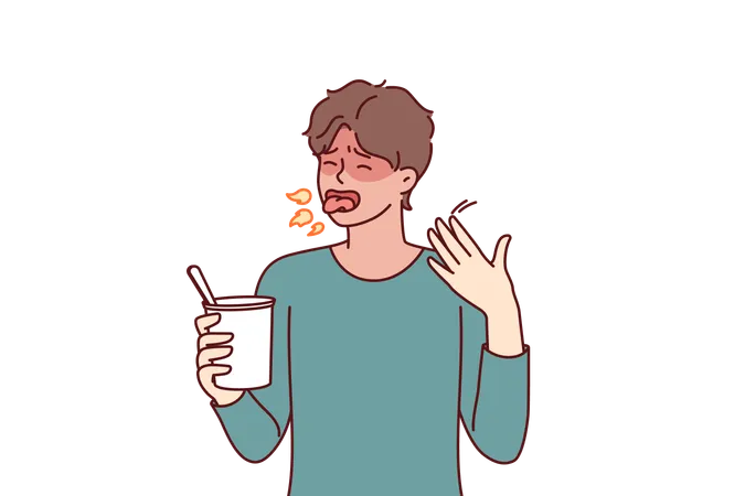 Man drinks spicy and tasty soup  Illustration