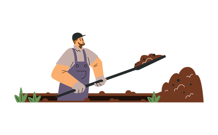 Man dripping pit in ground  Illustration