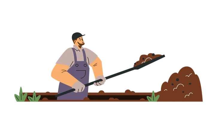 Man dripping pit in ground  Illustration