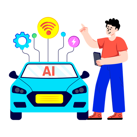 Man drives Ai Powered Car  Illustration