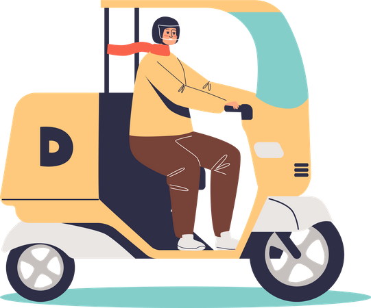 Man driving electric motorcycle scooter Illustration