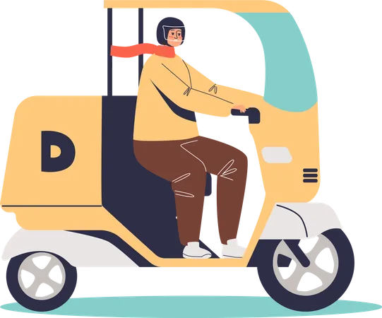 Man driving electric motorcycle scooter  Illustration