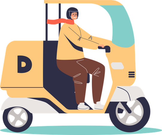 Man driving electric motorcycle scooter  Illustration