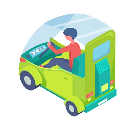 Ecological Advancement Vector Person Driving Etransport Isolated Man In Car Ecologically Friendly Vehicle With Glass And Clear Design Green Automobile Illustration