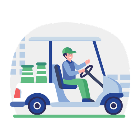 金のカートを運転する男性  イラスト