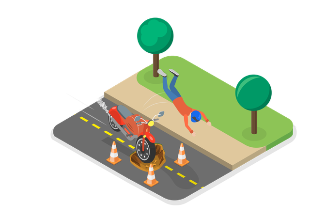 Man driving risky while getting Motorcycle Accident  Illustration