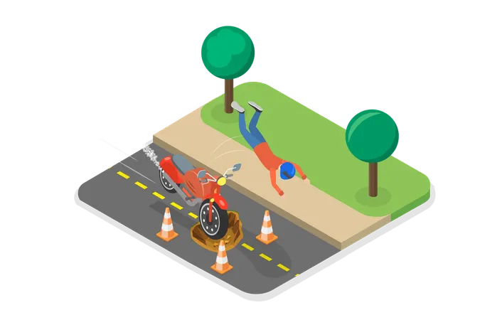 Man driving risky while getting Motorcycle Accident  Illustration