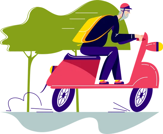Man driving scooter Illustration