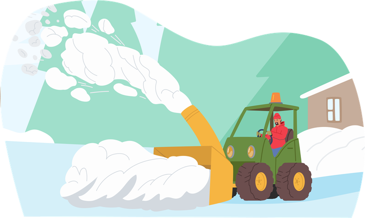 Man driving snowplow machine  Illustration