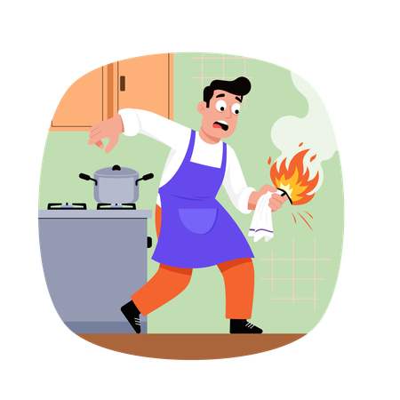 Man dropping Food in Fire  Illustration