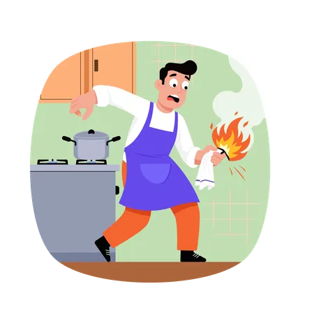 Man dropping Food in Fire  Illustration