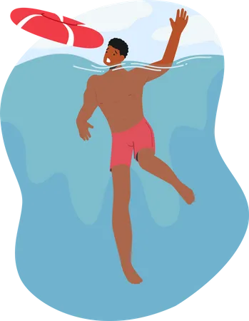 Man Character Drowning In Water With Hands Flailing In Panic Helplessness And Despair Concept Promote Swimming Lessons Or Life Saving Techniques Cartoon People Vector Illustration Illustration