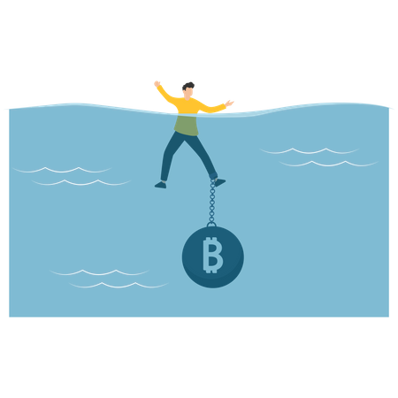 Man drowns because of investment in crypto-currencies  イラスト