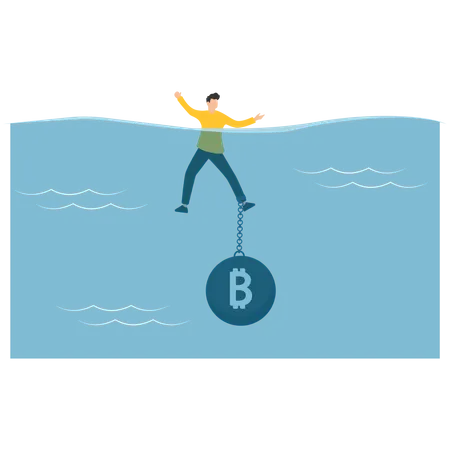 Man drowns because of investment in crypto-currencies  일러스트레이션