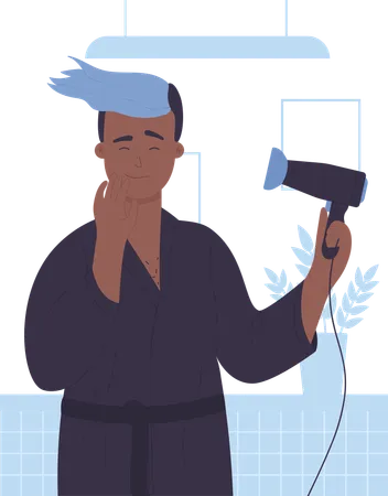 Man drying hair  Illustration