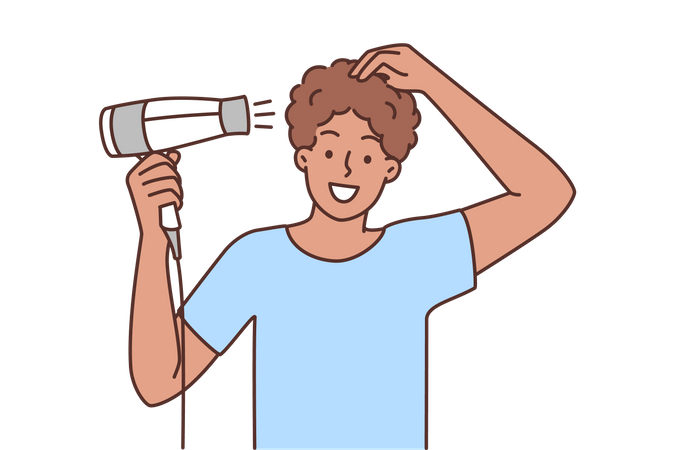 Man drying hair  Illustration