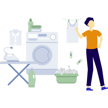 Man drying the laundry  Illustration