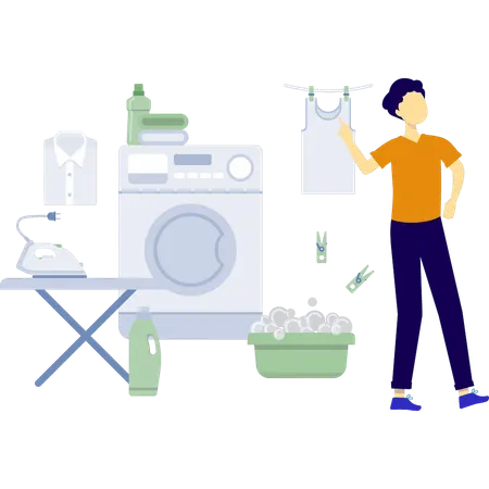 Man drying the laundry  Illustration