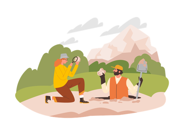 Man dug up and found an mineral  Illustration