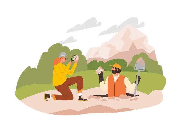 Man dug up and found an mineral  Illustration