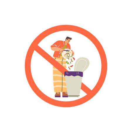 Man dumping food in bin  Illustration