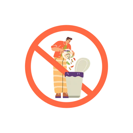 Man dumping food in bin  Illustration