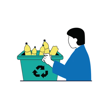 Man dumping plastic bottle in garbage can  Illustration
