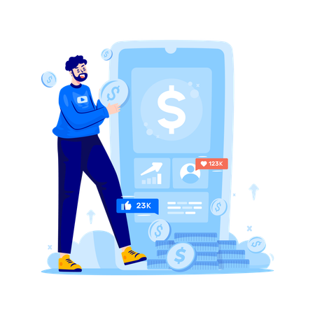 Man earn money from monetize content on social media  Illustration