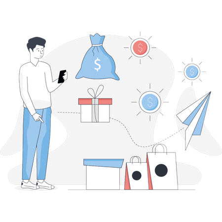 Man earning cashback reward  Illustration