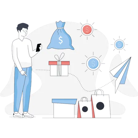 Man earning cashback reward  Illustration