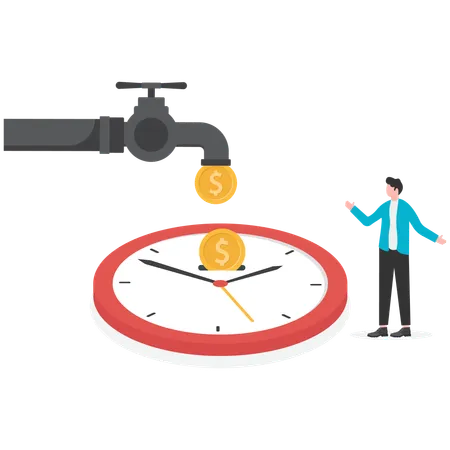 Man earning golden coins in hand  Illustration