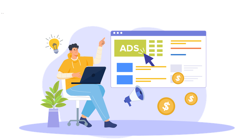 Man earning money through online ads  Illustration