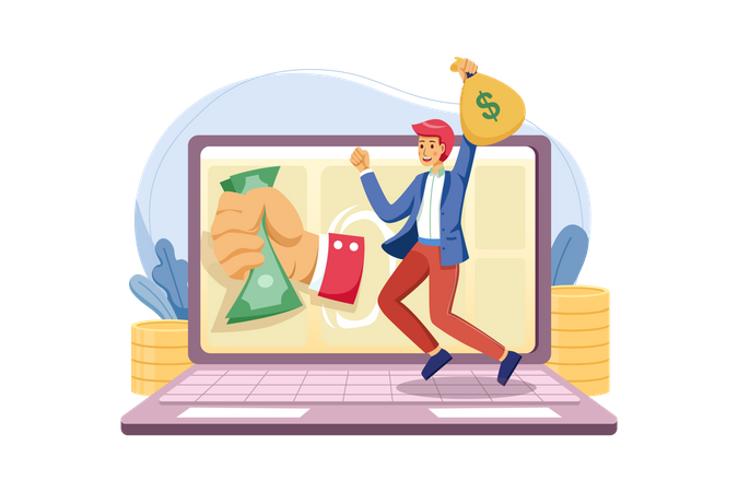 Man Earning online Money  Illustration