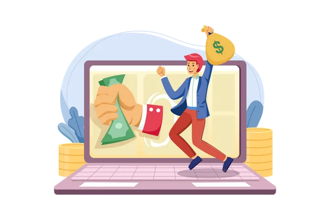 Man Earning online Money  Illustration