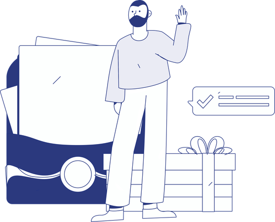 Man earning reward points from digital shopping  Illustration